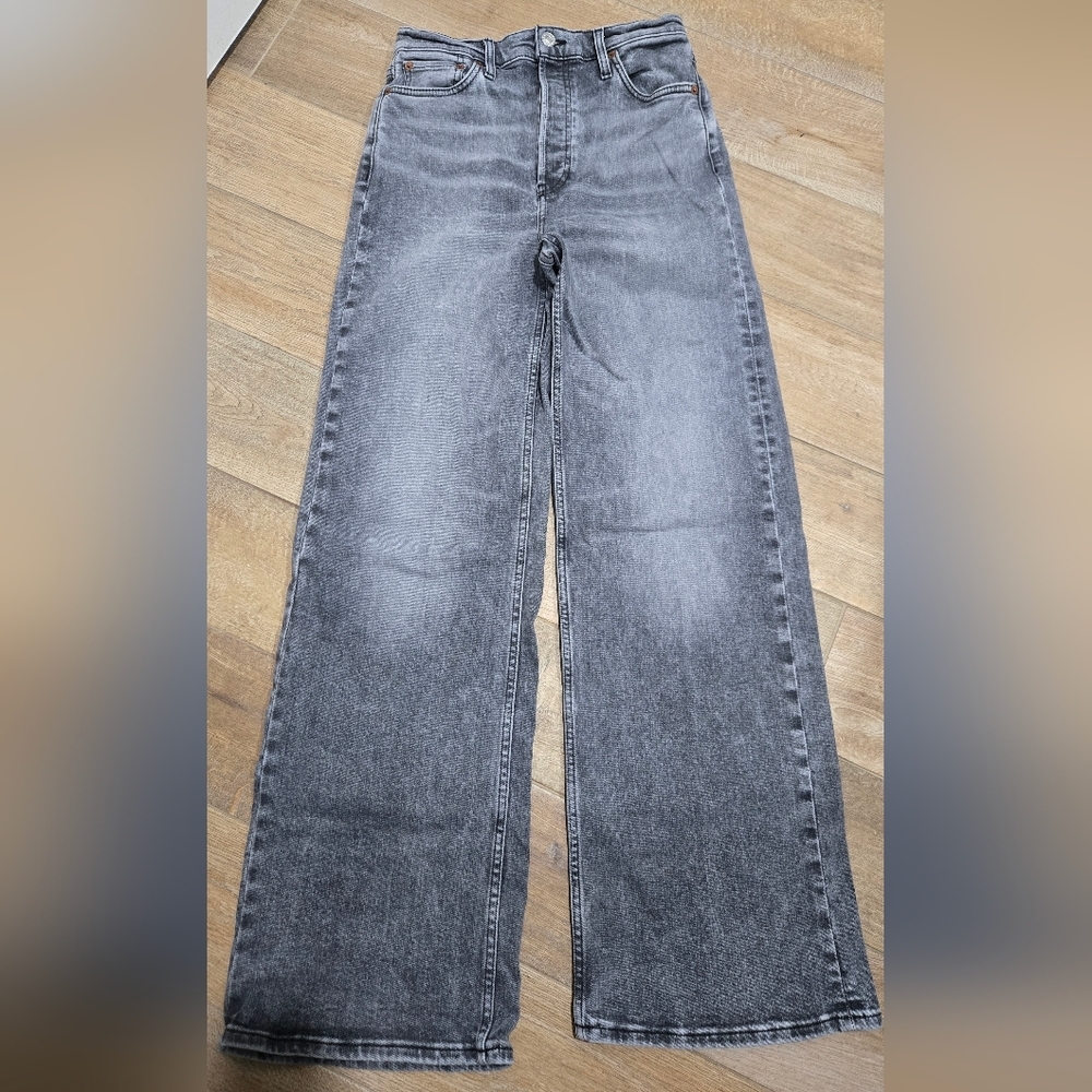 Re/Done 70s Ultra High Rise Wide Leg Gray Silverfade Size 28